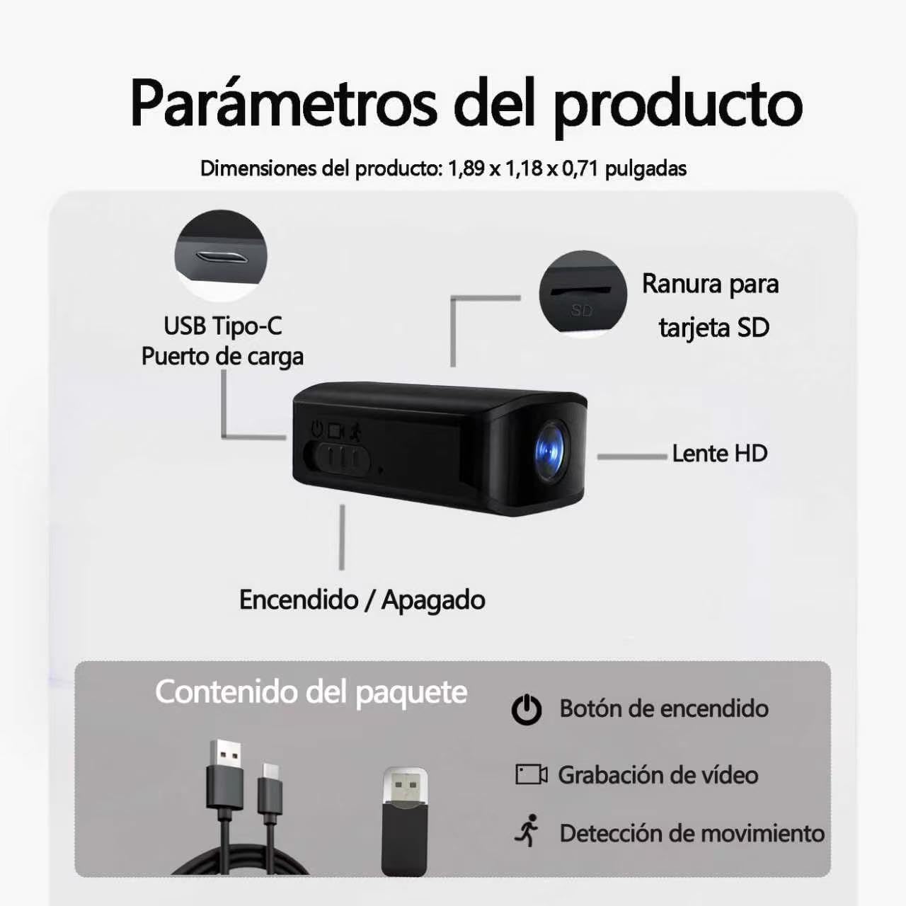 Mini Cámara de Vigilancia HD, Cámara Espía, Cámara de Seguridad, con Función de Detección de Movimiento, apta para la Vigilancia de Seguridad en Hogar, Mascotas, Oficina y Almacén, Sin Función WiFi