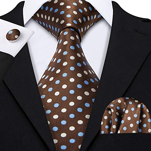 Image of Barry.Wang Ties for Men Silk Tie Sets Polka Dot Woven Necktie Pocket Square Cufflinks Business Wedding