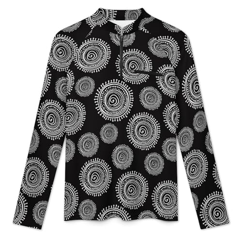 Africa Black and White Round Ornaments Men's Rash Guard Long Sleeves Quick Dry Fishing Workout Shirts with Zipper3