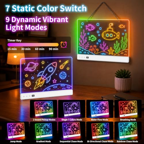 TOHETO LED Drawing Board for Kids, Rechargeable Glow Doodle LED Note Board, 16 Light Effects Acrylic Dry Erase Board, Neon Light Up Drawing Tablet Sketching Gifts Toy Ideas for Girls/Teens, 12 Markers - image 3