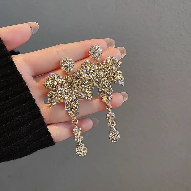 Lange Ohrringe aus Sterlingsilber für Damen, brillanter Schmuck in Ahornblattform