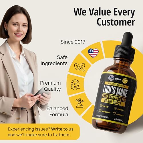 Image of HERBIFY Lions Mane - Lions Mane Mushroom Supplement- Lions Mane Tincture - Lions Mane Immune Support - Lions Mane Tincture for Memory, Focus & Clarity - Daily Mushroom Supplement 2 Fl oz