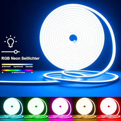Cozylady RGB Neon Led strip Light, mit Fernbedienung, APP Steuerung, wasserdichte flexible Rgb Streifen, 24V LED Neon band für Schlafzimmer, Heiminnenausstattung Dekoration. (6M)