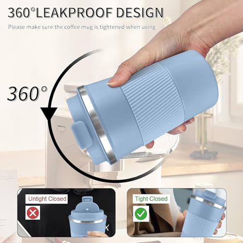 Image of Insulated Travel Coffee Mug, Stainless Steel Coffee Cup with Leakproof Lid