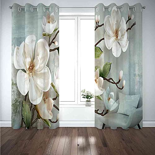 Rideaux occultants enfant 3D fleurs blanches 264x242 cm en polyester isolant