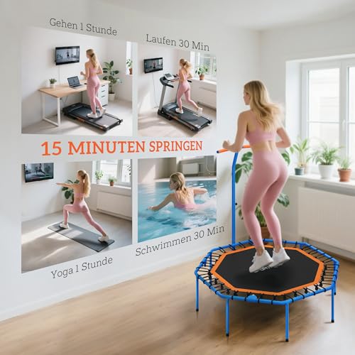 SPORTNOW Trampolina fitness, składana, Ø 128 cm, mini trampolina z 5-stopniową regulacją wysokości, cichą gumową linką, trampolina dla dorosłych, do użytku wewnątrz i na zewnątrz