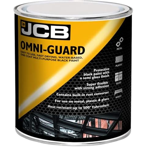 JCB Garden Omni-Guard - 1 Litre - Black - One Coat - Fast Drying Multi-purpose Paint - Heat Resistant - Rust Converter Cover