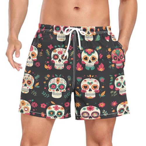 Niigeu Cuori di Cartone Animato Teschio di Zucchero Costume da Uomo Bagno Pantaloncini da Surfe Costumi Spiaggia Calzoncini