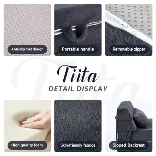 Image of Tiita Convertible Folding Kids Sofa Bed with Pillow & Storage Bag, Plush Fabric Floor Mattress Couch Bed, Washable Cover, Kids Room, Playroom, Dorm, Apartment, Navy