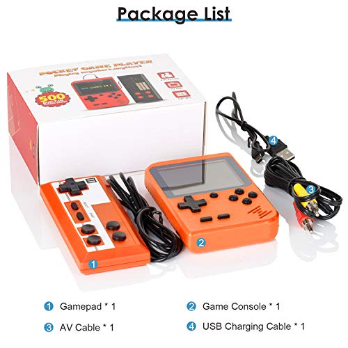 Handheld Game Console, Retro Mini Game Player with 500 Classic FC Games, 3.0 Inch Screen 800mAh Rechargeable Battery Portable Game Console Support TV Connection & Two Players for Kids Adults (Orange)