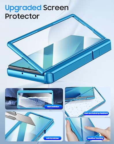 Image of for Samsung Galaxy Z Fold 7 Case with Card Holder RFID Blocking, Built in Slide Lens Cover & Hinge Protection & Kickstand & Screen Protector, Shockproof Wallet Case for Z Fold 7 (Lake Blue)