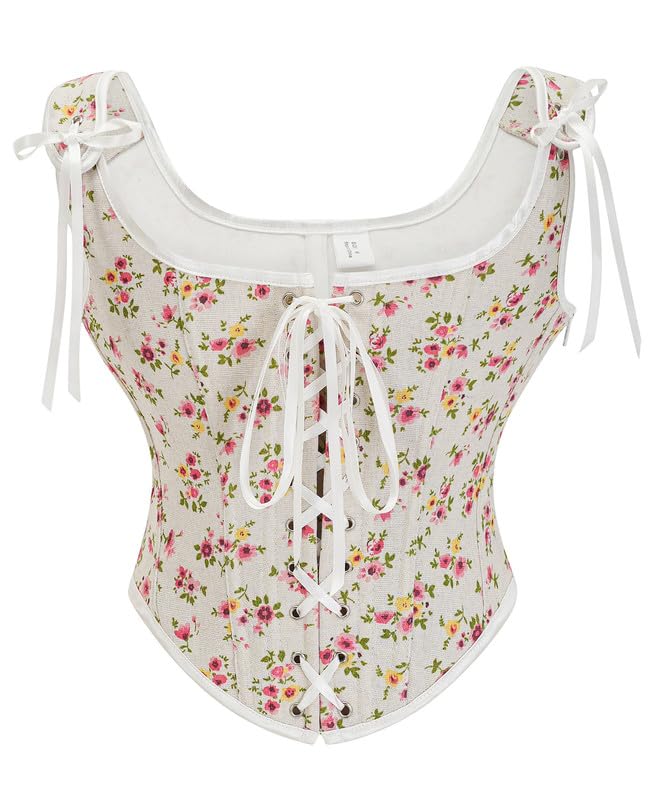 Alivila.Y Fashion Corset Women's Sexy Vintage Lace Trim Corset - Medium - Cream Floral