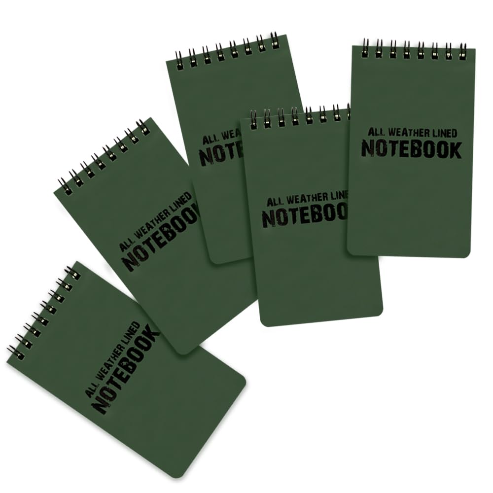 Stonges 5 Pack Waterproof All Weather Notebook/Notepad for Outdoor Activities Records and Tactical, Pocket Size(Green)