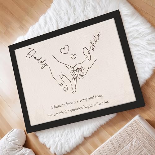 Image of Art Street Personalized Gift Framed Art for Father | Father and Child Line Art Custom Name and Quote Wall Decor, Gift for Dad, Customized Framed Artwork for Home and Office, A4 Size 8x12 Inch