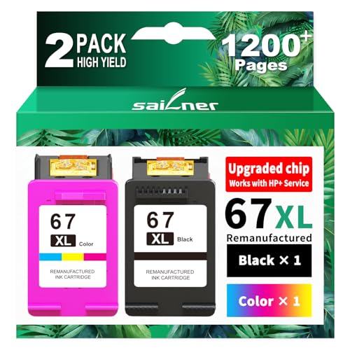 SAILNER 67XL Ink Cartridges Black/Color Combo Pack Replacement for HP...
