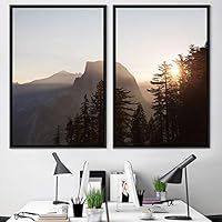 2 Piece Framed Canvas Wall Art Sunrise and Trees Canvas Prints Home Artwork Decoration for Living Room,Bedroom - 16