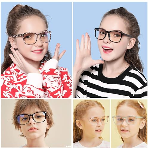 Image of KUGUAOK 3 Pack Kids Blue Light Blocking Glasses, Boys Girls Computer Gaming TV Glasses, Lightweight Eyeglasses Frame (Age 4 to 12)