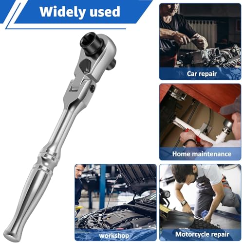 Image of NIHUIFDPY 1 /4 inch Mini Ratchet Wrench & Bit Driver, 2 in 1 Flex Head Stubby Ratchet Handle with Reversible Switch, 72-Tooth 5 Swing Arc for Tight Spaces, Chrome Vanadium Steel, 115mm