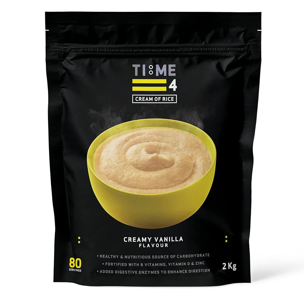 Time 4 Cream of Rice 2kg 80 Servings - Gluten Free Carbohydrate Source + Vitamins, Minerals & Digestive Enzymes - Vegan Friendly Rice Cream – Porridge Alternative (Creamy Vanilla)