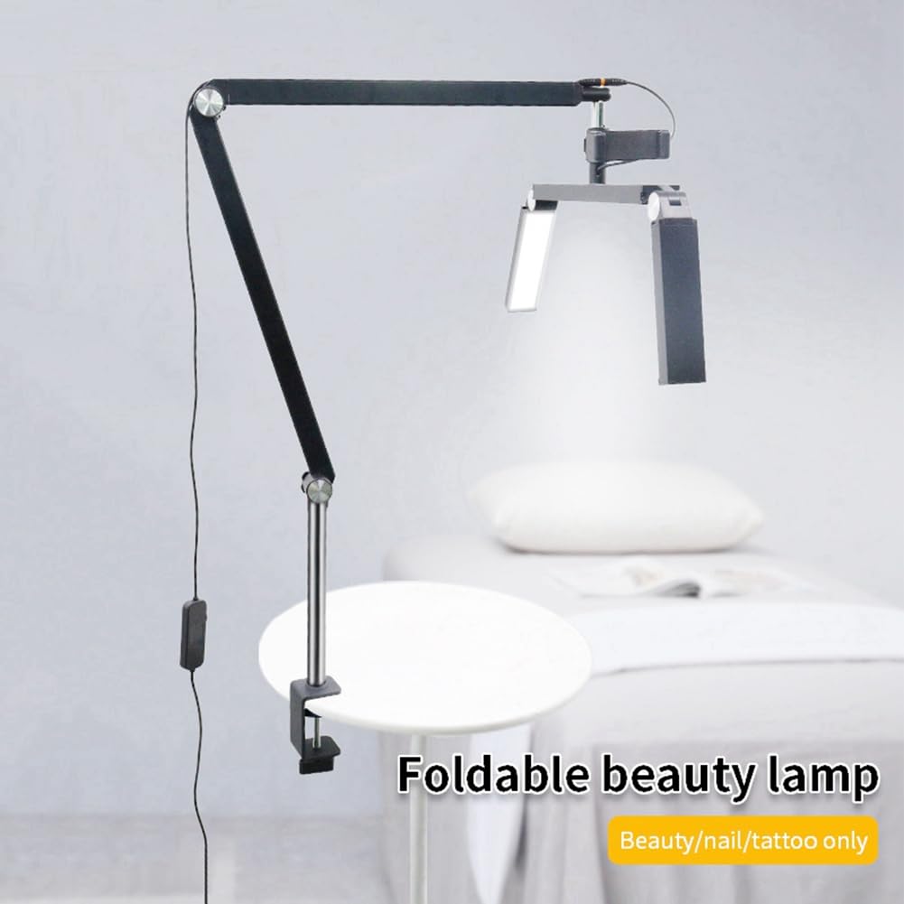 Lampada da Scrivania A Tre Lampade da 26 Pollici 30W con Bracci Pieghevoli A Sbalzo, Mezza Luna Pieghevole da 30W con Morsetto da Scrivania e, Spina EU.