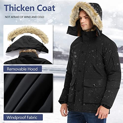 JYG Men's Winter Thicken Coat Warm Puffer Parka Jacket with Faux Fur Removable Hood2