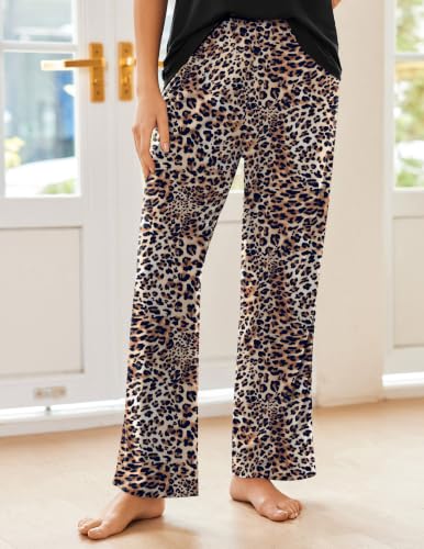 Image of Ekouaer Pajama Sets for Women 2 Piece Short Sleeve Pj V Neck Chest Pocket | Ladies Pajama Sets with Printed Long Pants, Soft Matching Pj Sleepwear, Casual Loose Fall Loungewear, S-XXL