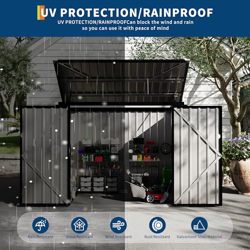 3x6x4 FT 2 Trash Cans Metal Outdoor Storage, Garbage Bin Storage Shed with Chain Lid, Metal Outdoor Storages for Garden, Backyard, Lawn and Patio