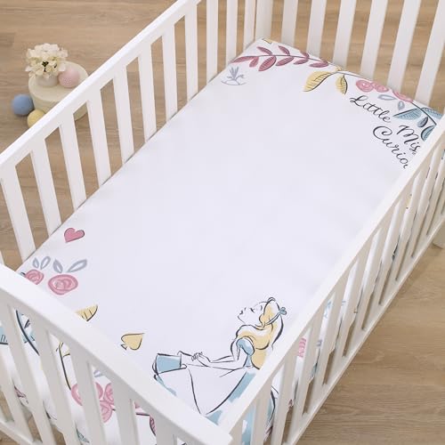 Image of Disney Alice in Wonderland Light Blue, Pink, Yellow, and White Nursery Photo Op Fitted Crib Sheet