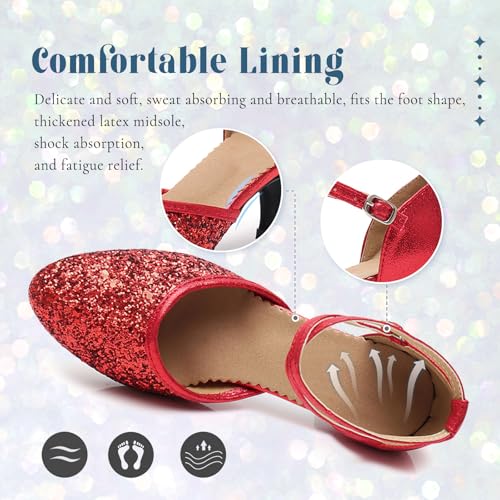 SWDZM Womens Glitter Ballroom Dance Shoes Latin Salsa Tango Dancing Heels Closed Toe Party Performance Wedding Shoes4