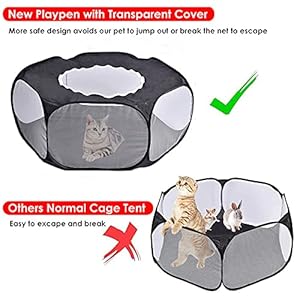 Small Animals Cage Tent, Pet Playpen with Top Opening Foldable Breathable Yark Fence for Guinea Pig, Rabbits, Hamster, Chinchillas and Hedgehogs (Black)