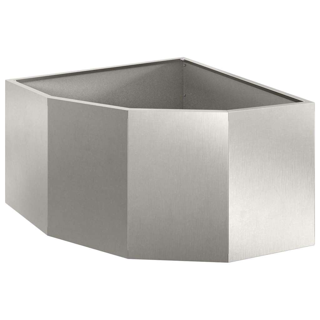 Sadzarka narożna, srebrna, 60 x 60 x 35 cm, ze stali nierdzewnej, podwyższona grządka do ogrodu, na taras, balkon, wytrzymała metalowa donica, nowoczesne wzornictwo, łatwy montaż