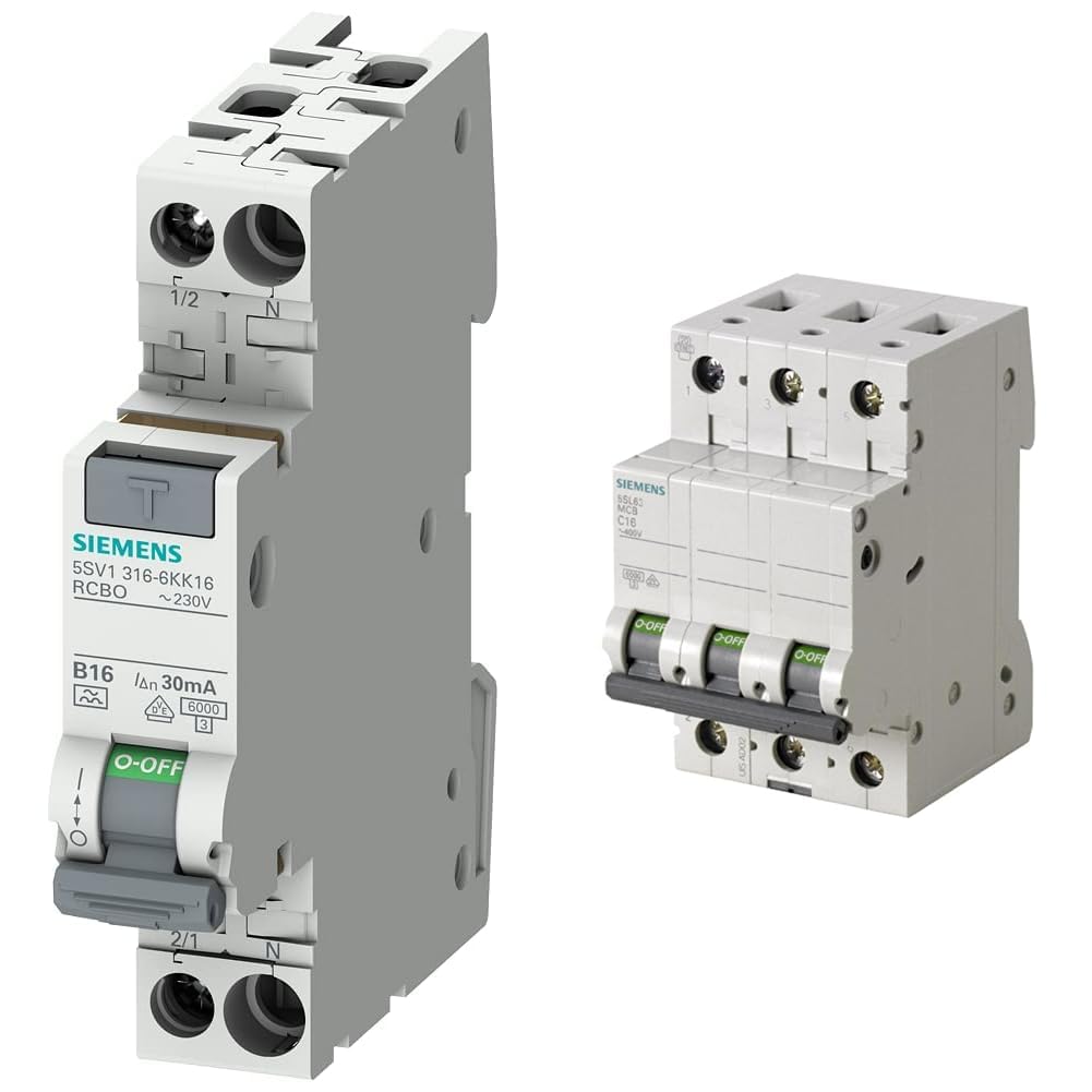 Siemens 5SV13166KK16 FI/LS kompakt RCBO 1P+N 6kA TypA 30mA B16 230V & 5SL63167 Leitungsschutzschalter 6kA C16 3P in 3TE 400V, MCB, Sicherungsautomat