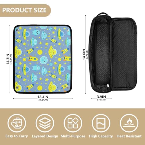 Bolsa de viaje para herramientas de cabello para mujeres y tapete resistente al calor con cierre impermeable para rizador, plancha y secador, estampado de alienígena espacial azul miniatura 4