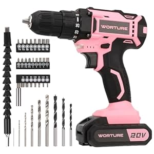 Pink Cordless Drill Driver Set- 20v Drill, 350-1300RPM, Electric Power Drill Set with 3/8″ Keyless Chuck, 1.5AH Lithium Ion Battery and Charger