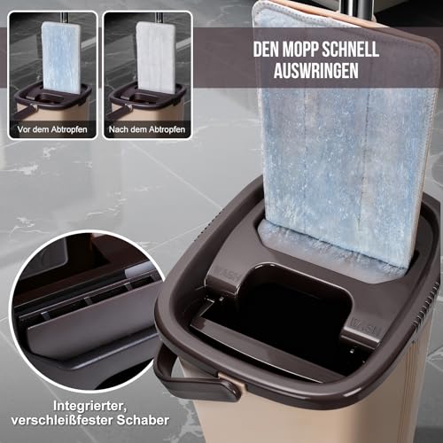 Masthome Wischmopp Set mit Eimer, Mikrofaser Bodenwischer Set mit Einstellbar Edelstahlgriff, 6 Mopp...