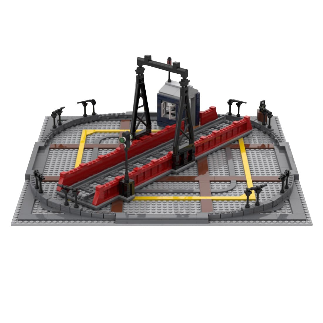 Lunaro Train Turntable Roundhouse Base Building Blocks Set, 680PCS 8-Wide Track Compatible Mechanical Turntable for Steam Engine Layouts & Railway Scenes