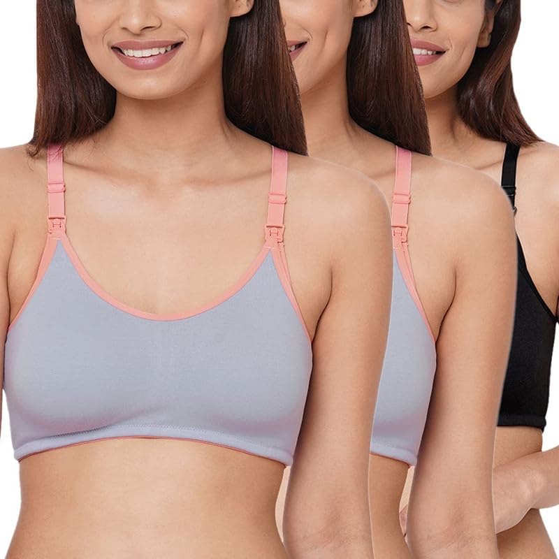 Image of Inner Sense Organic Cotton Bamboo Nursing Bra for Women I Non Padded Feeding Bra with Keyhole Back Design I Wire Free Maternity Innerwear with Full Coverage