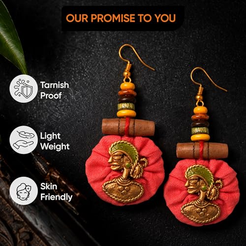 Image of Royal Queen & Empress Handcrafted Tribal Dhokra Earrings Collection for Women - Wooden, Fabric & Round Statement Ethnic Designs in Multiple Colours
