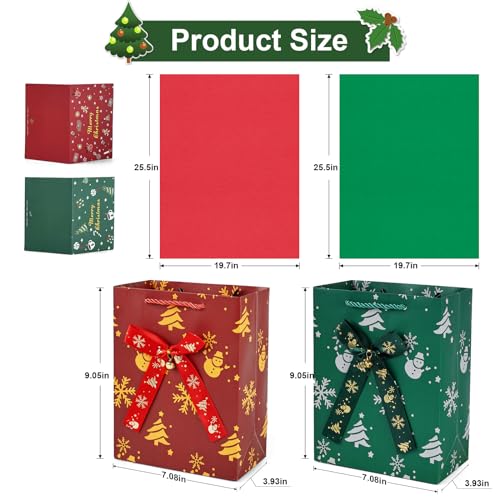Image of JMANNI Christmas Gift Bags, Christmas Bags with Tissue Paper, 2 Styles christmas bags for gifts, Small Gift Bags With Christmas bells, Xmas Paper Bags, Gifts Wrapping, Party Favors Holiday Gift Bags