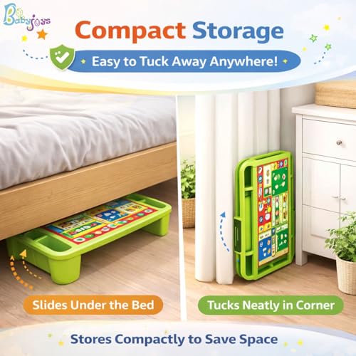 Image of Multipurpose Plastic Kids Table with Snakes & Ladders, Ludo Print and Side Storage - Fun Learning & Activity Bed Table for Study, Eating, Drawing, and Games (Green)