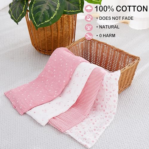 Image of Softan Swaddle Blanket, 47x47 in Muslin Swaddle Receiving Blanket for Newborns, Breathable & Soft, 4 Pack Flower Bow and Bear