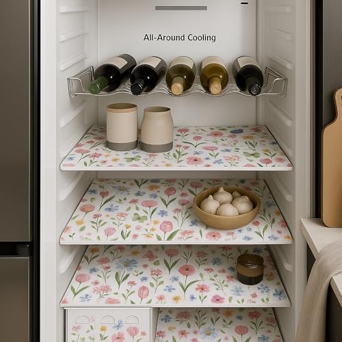 Image of WWW.THROWPILLOW.IN 250-400L Double Door Fridge Tray Mats |Spring Floral Fabric Liners for Refrigerator Main Trays, Veg Drawer & Bottle Racks|450 GSM, Non-Plastic, Machine Washable, Durable|10 PC