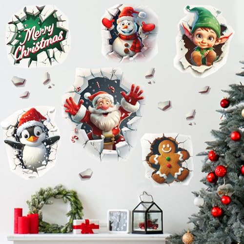 Vinilos decorativos navideños 3D Mfault, Santa Claus y muñeco de jengibre miniatura 1