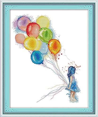 TAIDETON Stamped Cross Stitch Kit DIY Embroidery Starter Kit Full Range of Cross Stitch Home Decoration Embroidery Kit 11CT 3 Strands-The Little Girl with a Balloon 2 22'' x 18''