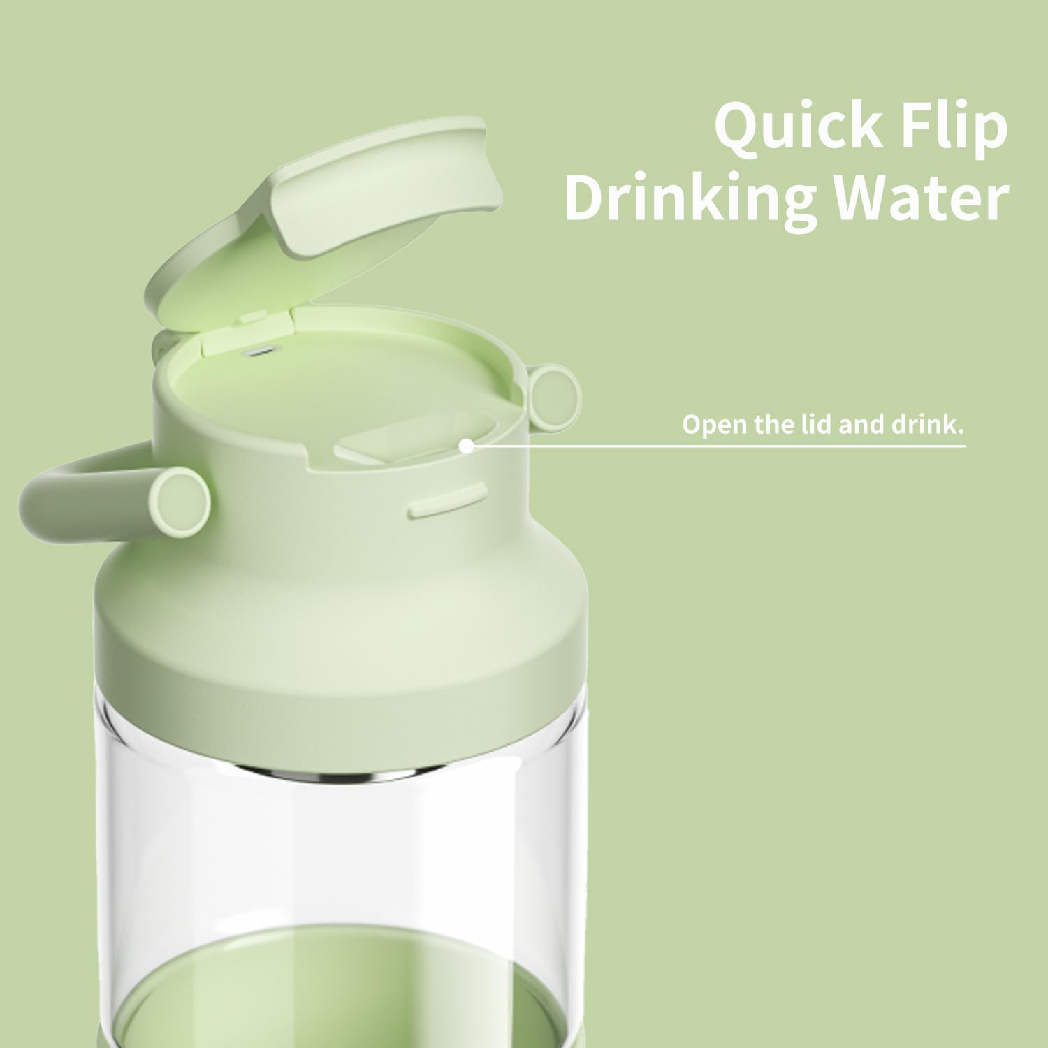HOLOHOLO Glass Water Bottle with Quick Flip Lid, Borosilicate Water Glass Bottle with Handle, Leak-Proof, Tea Separation, Anti-Scalding Silicone Sleeve, Green, 22oz