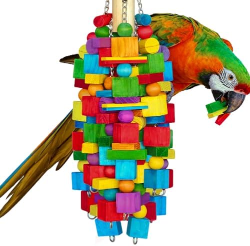 Extra Large Bird Toys for Macaws, Cockatoos – 21.6” Heavy Duty Natural Parrot Toys for Chewing Foraging with SS Chain & Edible Colors for Medium to Large Parrots, African Grey, Cockatiel, Parakeet
