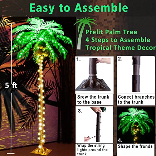5Ft Led Lighted Palm Trees Color Changing, Artificial Palm Trees Lights With Coconuts For Outdoors, Light Up Tropical Palm Tree Indoor For Pool Beach Yard Summer Party Home Hawaiian Tiki Bar Decor #TOP5