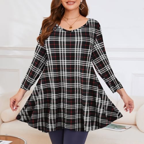 Image of LARACE Tunics 3 /4 Sleeve Plus Size Tops for Women V Neck Loose Fit Flowy Clothing for Leggings