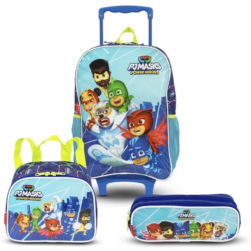 Kit Mochila de Rodinhas Lancheira Térmica Estojo Masks