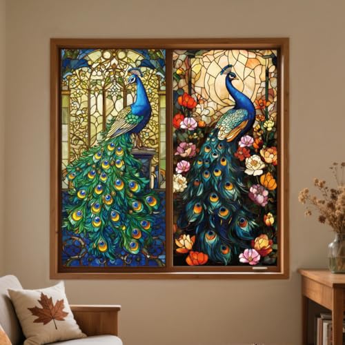 ANATTASOUL Paon Et Fleurs Sticker Fenetre pour Printemps et été